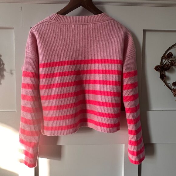 La Ligne Toujours Stripe Cashmere Sweater in Bubblegum/Neon Pink - Picture 7 of 9
